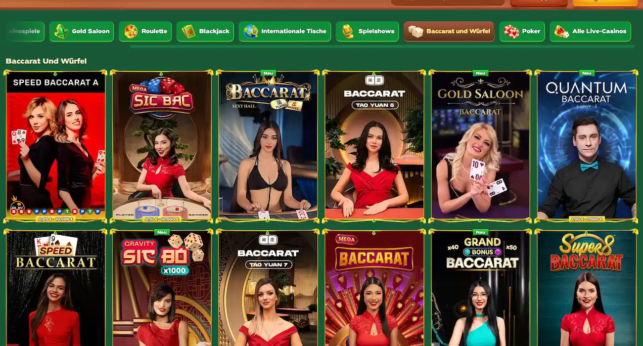Live-Baccarat-Tisch mit Squeeze-Funktion bei Greenluck Casino