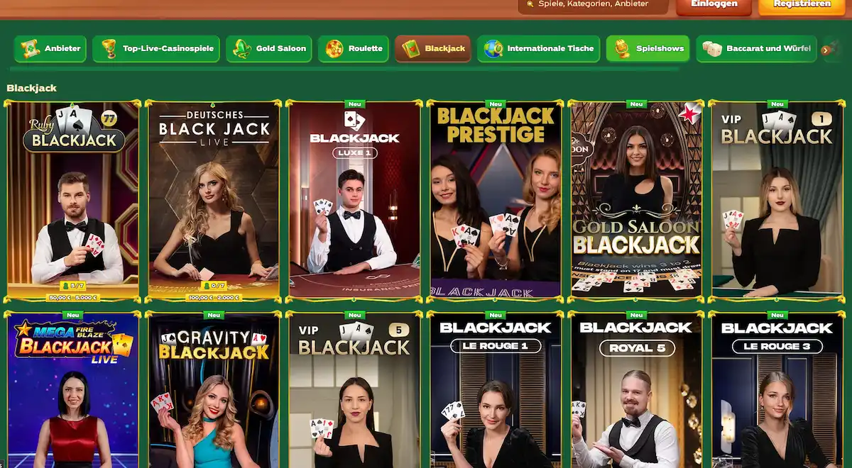 Blackjack-Tisch mit Multi-Hand-Option bei Greenluck Casino