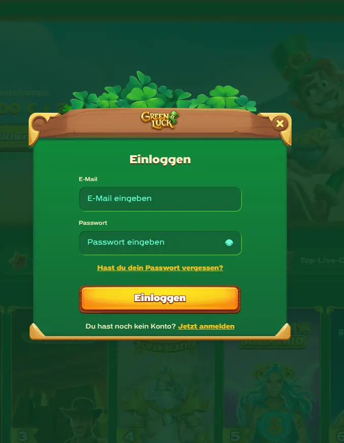 Login-Formular von Greenluck Casino