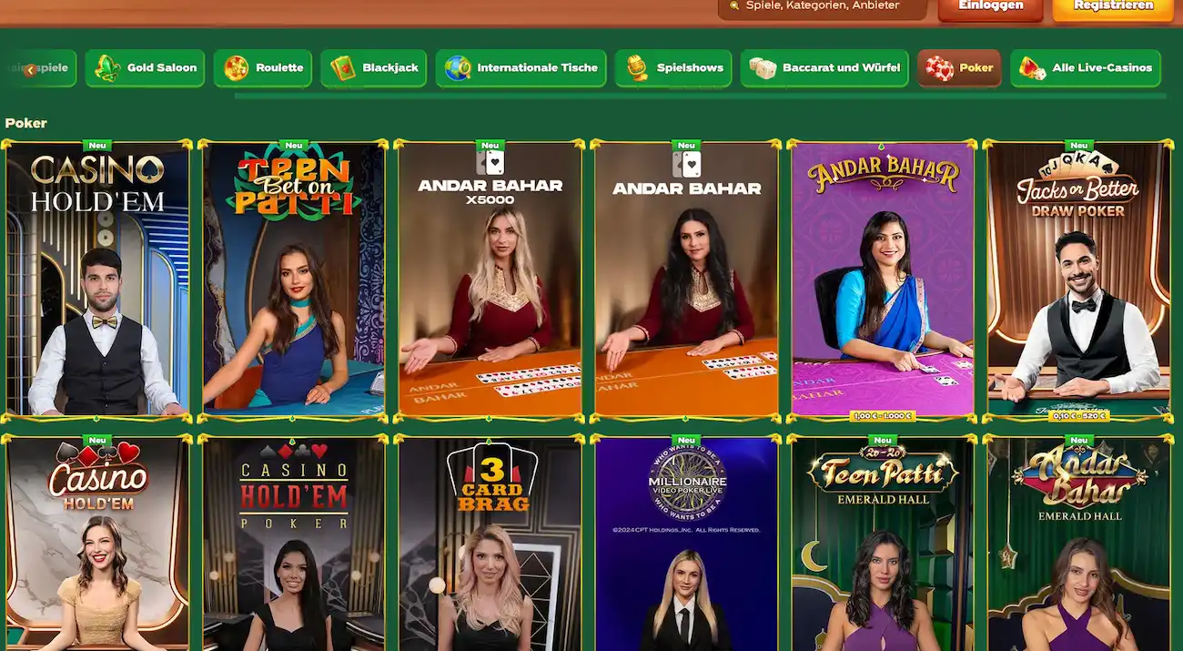 Pokertisch Caribbean Stud im Tischspielbereich von Greenluck Casino